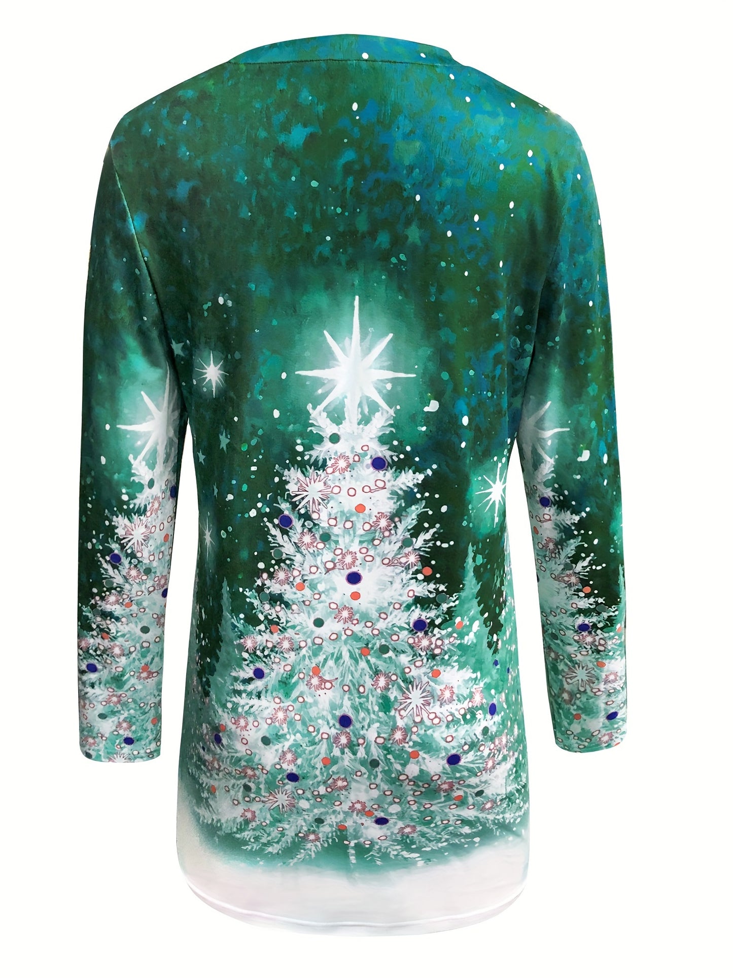 gbolsos Christmas Tree Print Crew Neck T-shirt, Casual Long Sleeve Top For Spring & Fall, Women's Clothing