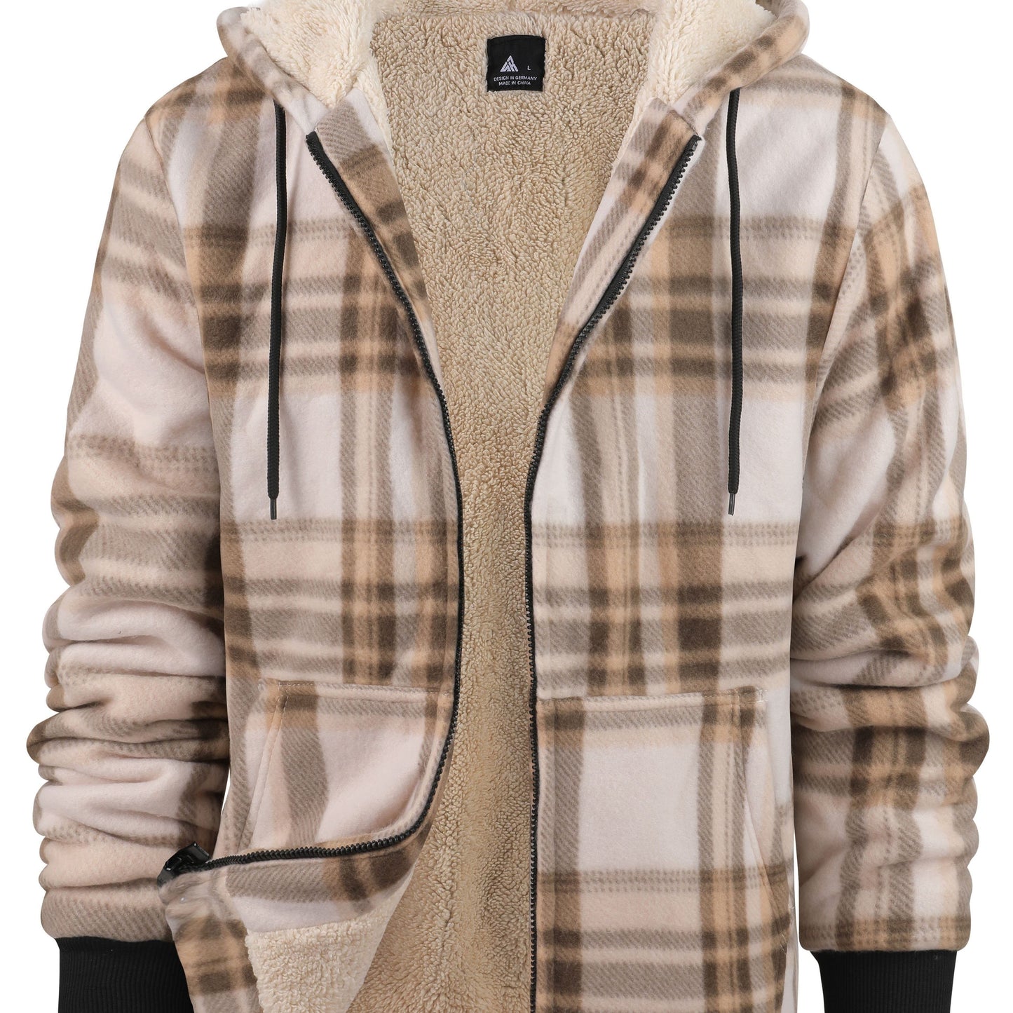 gbolsos  Warm Thick Fleece Plaid Jacket, Men's Casual Elegant Hooded Coat For Fall Winter