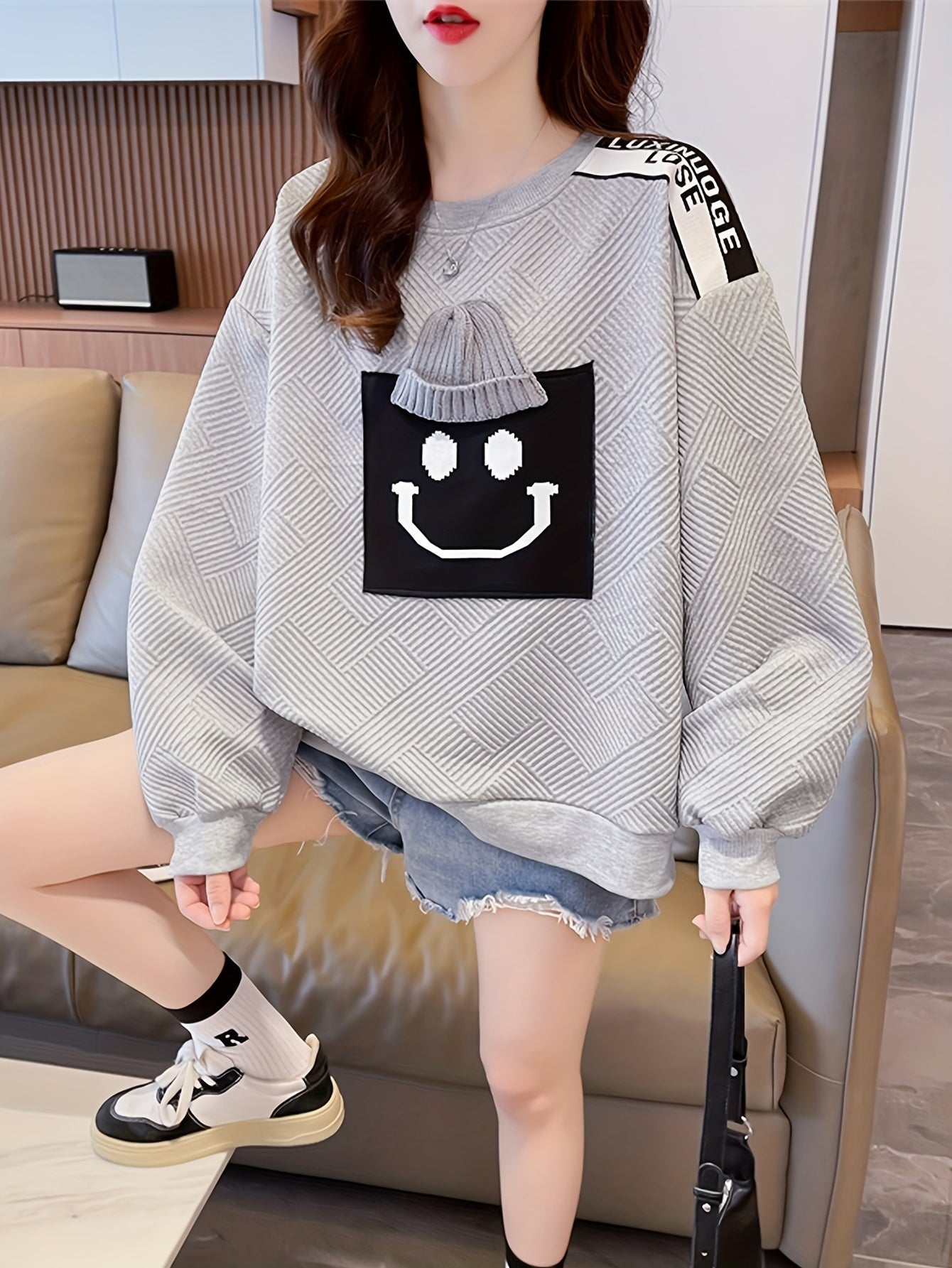 gbolsos  Graphic Embroidered Pullover Sweatshirt, Casual Long Sleeve Crew Neck Sweatshirt For Spring & Fall, Women's Clothing