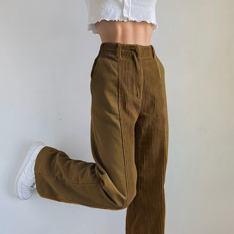 Gbolsos Corduroy Pants Woman Baggy High Waist Contrast Patchwork Trousers Y2K Streetwear Casual Straight Sweatpants Capris