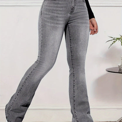 High Waist Stretchy Bootcut Jeans, Comfortable Slant Pocket Slimming Retro Denim Pants, Women's Denim Jeans & Clothing