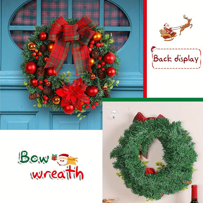 15.74" Elegant Christmas Wreath with Pine Cones & Red Berries - Perfect for Holiday Decor, Wall Hanging, No Power Needed, Ideal for Home & Office Festive Atmosphere