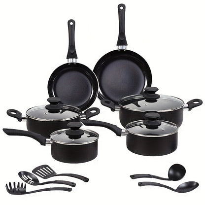 15-Piece Deluxe Nonstick Cookware Set - Durable, Easy-to-Clean, Heat-Resistant Pots and Pans for Cooking, Frying, Boiling - Ideal Gift for Family, Friends, Seniors, and Newlyweds