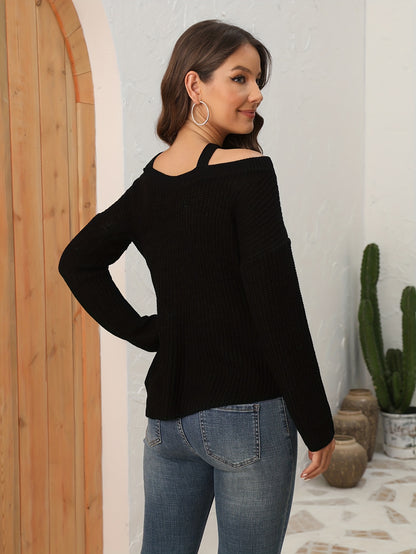 gbolsos  Criss Cross Knit Sweater, Casual Asymmetrical Long Sleeve Sweater, Women's Clothing