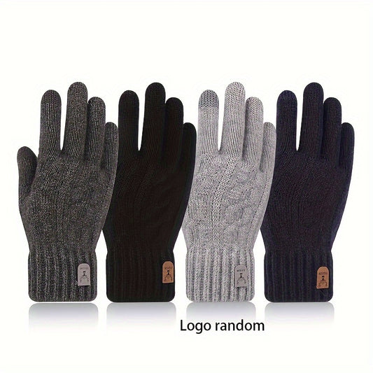 1pair Touch Screen Gloves, Men's Winter Thickened Warm Keeping Gloves, Knitted Coldproof Wear-resistant Windproof Gloves