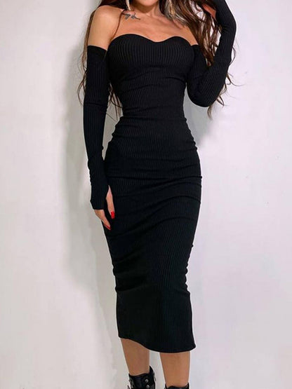 Women's Dresses Women Fall Sexy V Neck Knit Long Sleeve Solid Ribbed Bodycon Midi Dresses