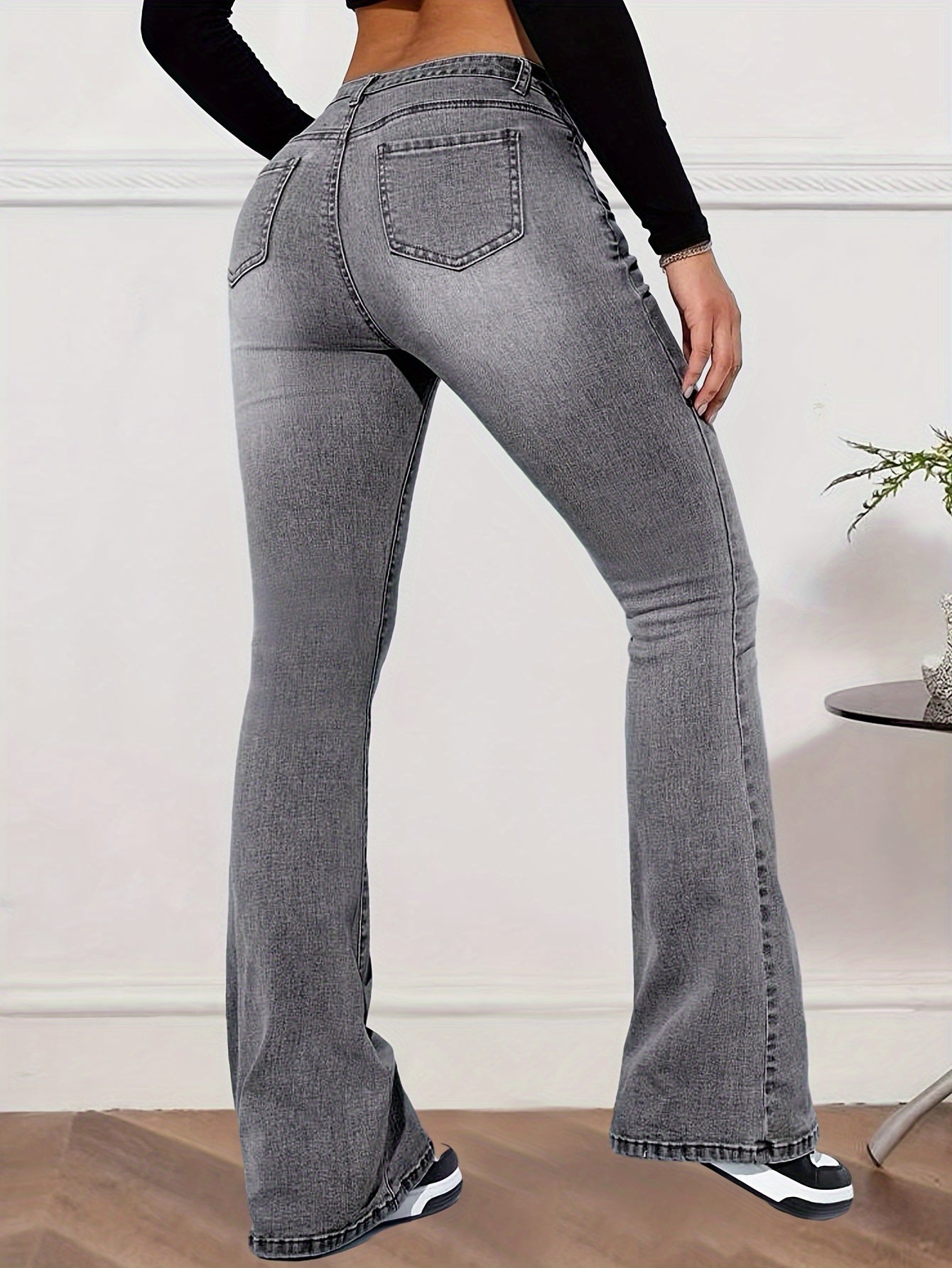 High Waist Stretchy Bootcut Jeans, Comfortable Slant Pocket Slimming Retro Denim Pants, Women's Denim Jeans & Clothing