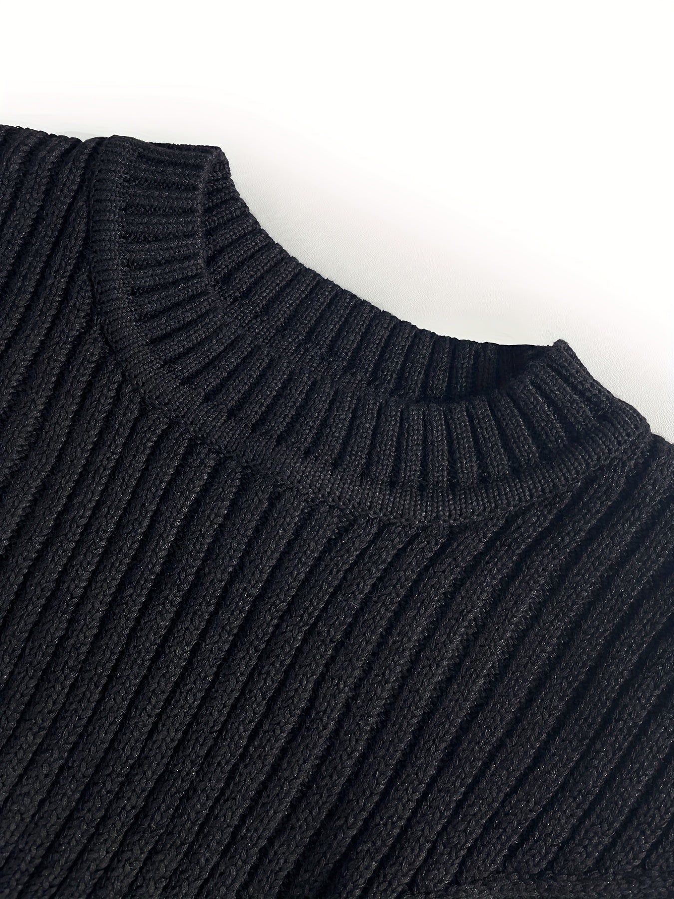 Men's Casual Black Ribbed Knit Pullover Sweater For Winter