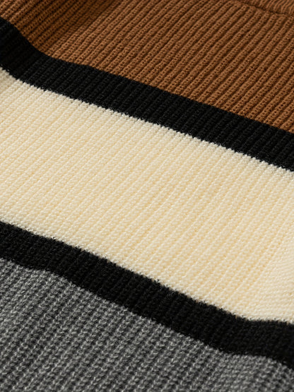 gbolsos  Plus Size Men's Fashion Stitching Color Stripe Sweater For Spring/autumn/winter, Long-sleeved Knit Pullover Sweater