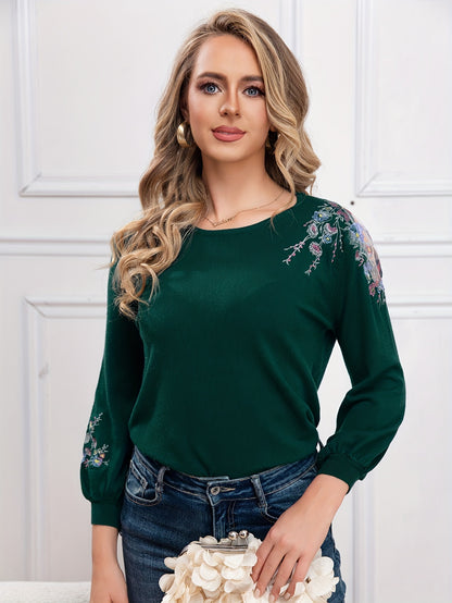 kkboxly  Floral Print Cold Shoulder T-shirt, Elegant Crew Neck T-shirt For Spring & Fall, Women's Clothing