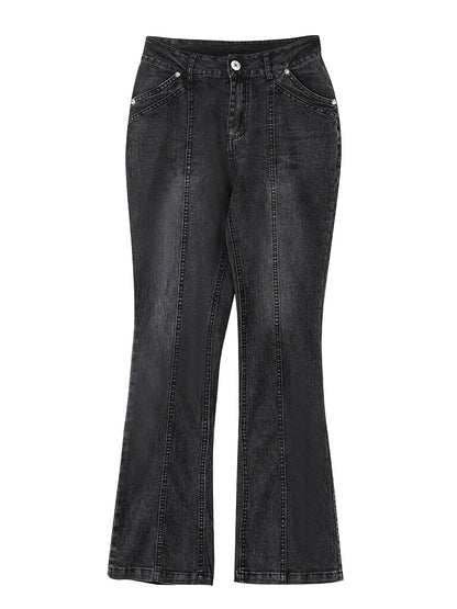 gbolsos  Mid Rise Flare Jeans, Slash Pockets Bell Bottom Wide Leg Slim Fit Denim Pants, Women's Denim Jeans & Clothing