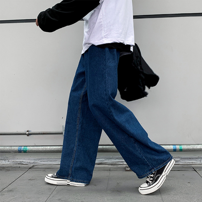 Spring Retro Denim Pants Men's Korean Straight Loose Fit Youth Versatile Wide Leg Casual Jeans