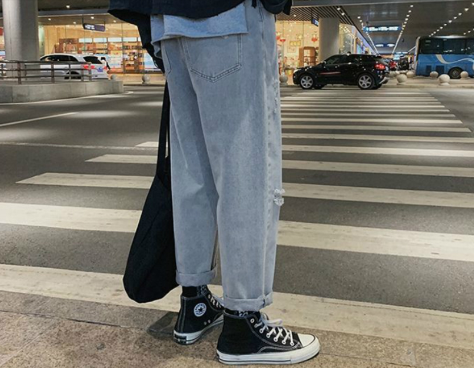 gbolsos  Men Blue Jeans Ankle-length Denim Solid Large Size 3XL Spring Chic Leisure All-match Korean Style Mens Trousers Teens Bf Ulzzang