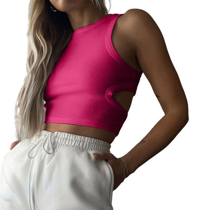 Gbolsos Summer Tops Women y2k Aesthetic Side Hollow Out Knitted Tanks Solid Color Sleeveless Sweat Shirt Basic Clothes Streetwear