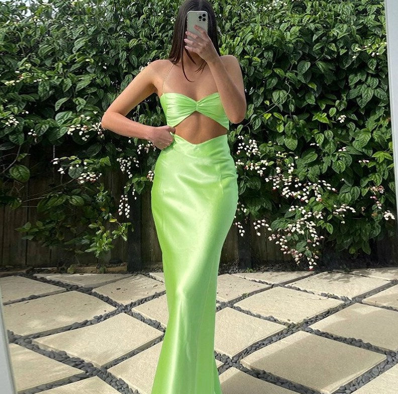 Gbolsos Sexy Halter Neck Satin Crop Top + Bodycon Long Skirt 2 Piece Sets Women Summer Elegant Backless Bandage Party Club Outfits