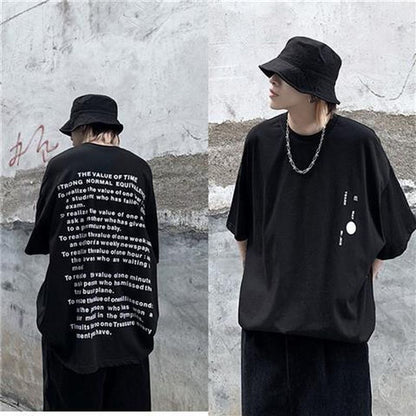 Hong Kong style shirts hip-hop couple summer letter printing tee trend Korean students loose short-sleeved t-shirts men women