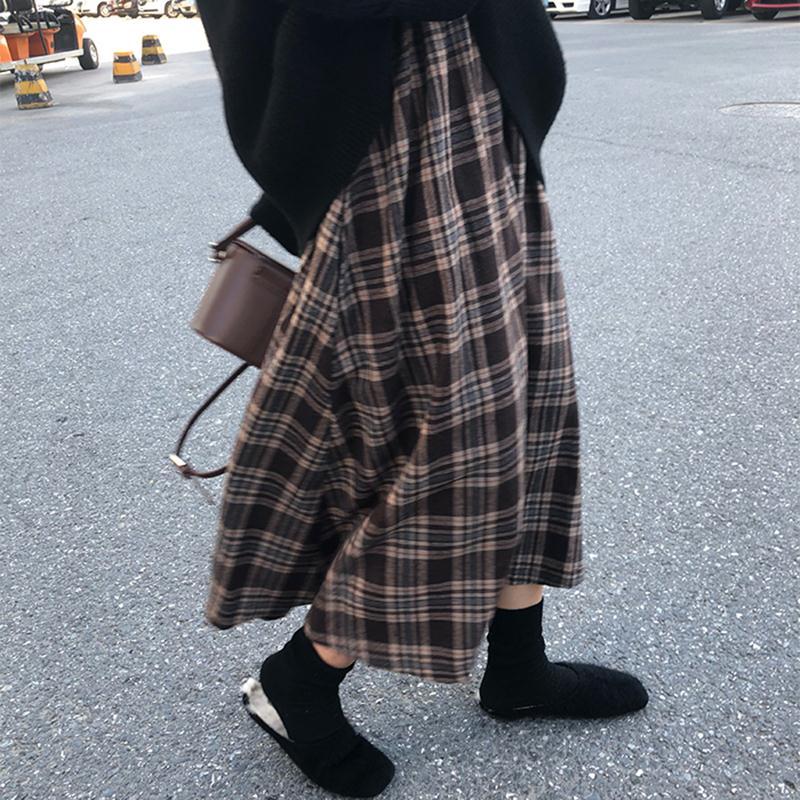 Gbolsos Vintage Skirts All-match Autumn Spring Basic Loose Empire Mujer Faldas Korean Fashion Popular Simple Retro Chic Female Clothing