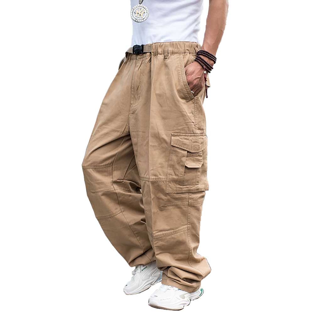 Gbolsos Trendy Loose Baggy Cargo Pants Men Casual Hiphop Harem Cotton Straight Trousers Wide Leg Plus Size Streetwear Clothing