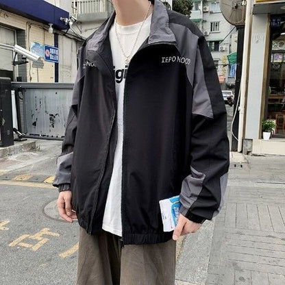 Gbolsos Japan sports jacket for men autumn Korean trend color contrast coats unisex casual handsome student loose lovers versatile tops