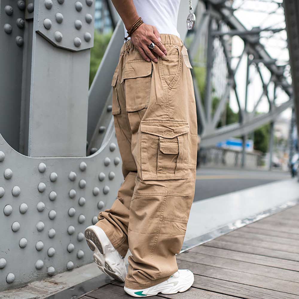 Gbolsos Trendy Loose Baggy Cargo Pants Men Casual Hiphop Harem Cotton Straight Trousers Wide Leg Plus Size Streetwear Clothing