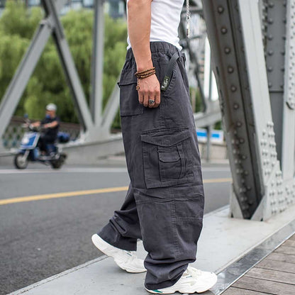 Gbolsos Trendy Loose Baggy Cargo Pants Men Casual Hiphop Harem Cotton Straight Trousers Wide Leg Plus Size Streetwear Clothing