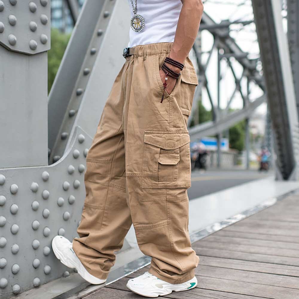 Gbolsos Trendy Loose Baggy Cargo Pants Men Casual Hiphop Harem Cotton Straight Trousers Wide Leg Plus Size Streetwear Clothing