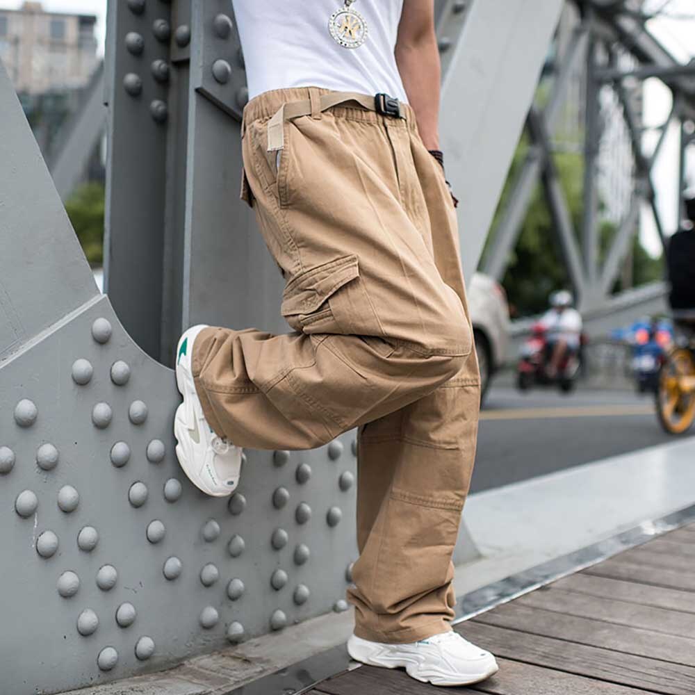 Gbolsos Trendy Loose Baggy Cargo Pants Men Casual Hiphop Harem Cotton Straight Trousers Wide Leg Plus Size Streetwear Clothing