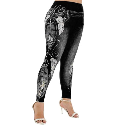 Gbolsos Women High Waist Pants Jeans 3D Printed Leggings Slimming Leggings Wear Lady Fashion Jean Femme Pant