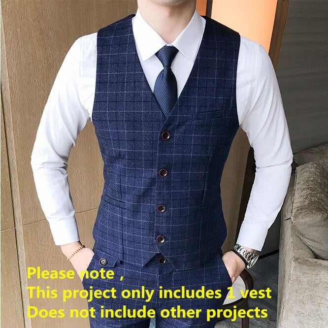 Gbolsos Luxury Men's Check Vest Suit Trousers Men's Formal Wear Wedding Dress Large Size Casual Business Men's Suit Vest Trousers