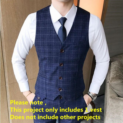 Gbolsos Luxury Men's Check Vest Suit Trousers Men's Formal Wear Wedding Dress Large Size Casual Business Men's Suit Vest Trousers