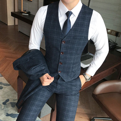 Gbolsos Luxury Men's Check Vest Suit Trousers Men's Formal Wear Wedding Dress Large Size Casual Business Men's Suit Vest Trousers