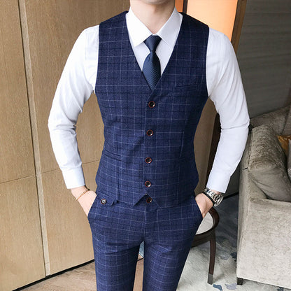 Gbolsos Luxury Men's Check Vest Suit Trousers Men's Formal Wear Wedding Dress Large Size Casual Business Men's Suit Vest Trousers