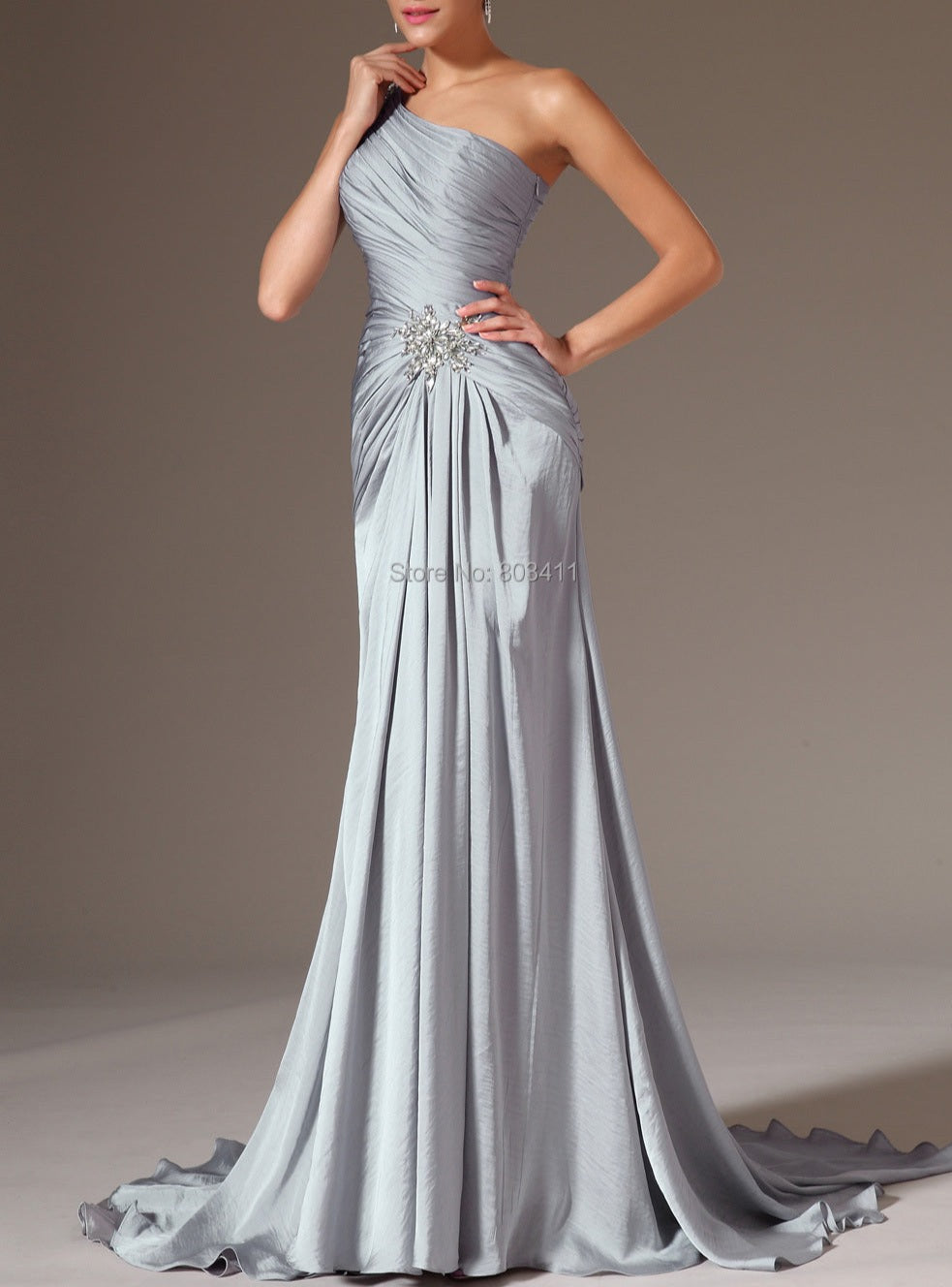 Gbolsos New Stylish Wedding Reception Dress, One Shoulder Prom Gown,Pleated Mermaid Evening Dresses