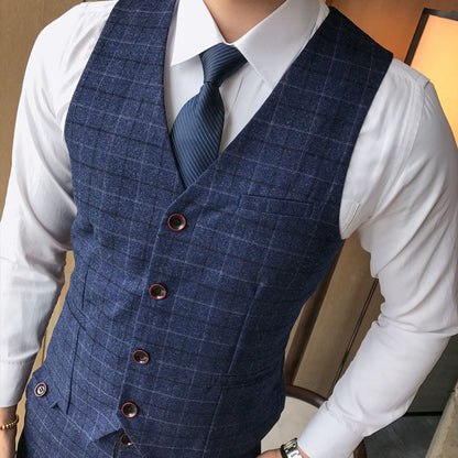 Gbolsos Luxury Men's Check Vest Suit Trousers Men's Formal Wear Wedding Dress Large Size Casual Business Men's Suit Vest Trousers