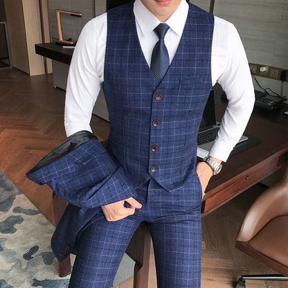 Gbolsos Luxury Men's Check Vest Suit Trousers Men's Formal Wear Wedding Dress Large Size Casual Business Men's Suit Vest Trousers