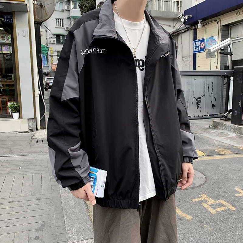 Gbolsos Japan sports jacket for men autumn Korean trend color contrast coats unisex casual handsome student loose lovers versatile tops