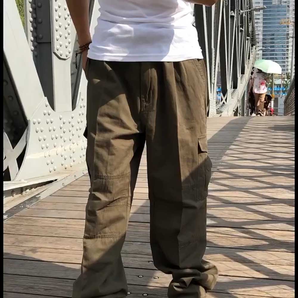 Gbolsos Trendy Loose Baggy Cargo Pants Men Casual Hiphop Harem Cotton Straight Trousers Wide Leg Plus Size Streetwear Clothing