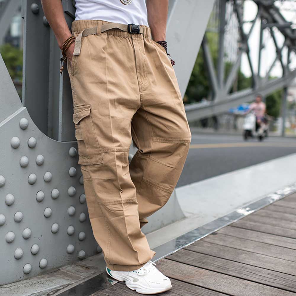 Gbolsos Trendy Loose Baggy Cargo Pants Men Casual Hiphop Harem Cotton Straight Trousers Wide Leg Plus Size Streetwear Clothing