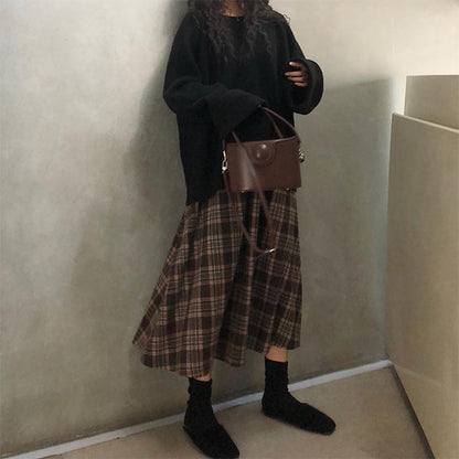 Gbolsos Vintage Skirts All-match Autumn Spring Basic Loose Empire Mujer Faldas Korean Fashion Popular Simple Retro Chic Female Clothing