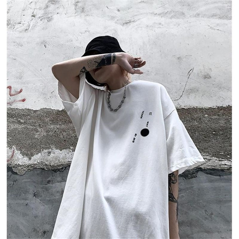 Hong Kong style shirts hip-hop couple summer letter printing tee trend Korean students loose short-sleeved t-shirts men women