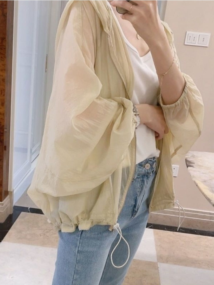 Gbolsos Jackets Women Batwing Sleeve Soft Fashion Summer All-match Simple Solid Elegant Creativity Sun-proof Ladies Korean Style Retro