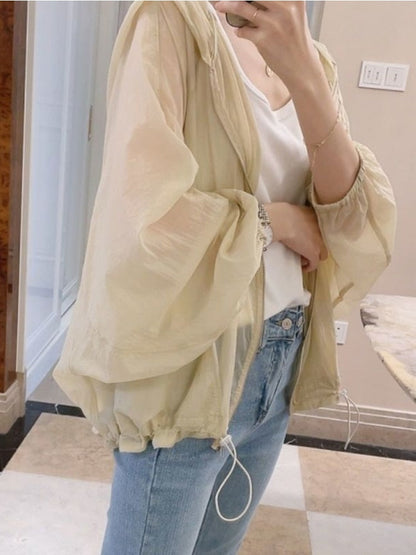 Gbolsos Jackets Women Batwing Sleeve Soft Fashion Summer All-match Simple Solid Elegant Creativity Sun-proof Ladies Korean Style Retro