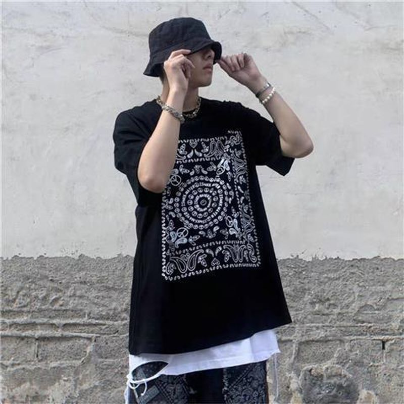 Hong Kong style shirts hip-hop couple summer letter printing tee trend Korean students loose short-sleeved t-shirts men women