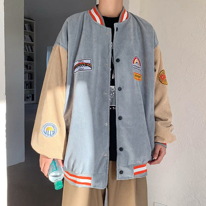 Gbolsos Spring and Autumn Corduroy Coat Men's Harajuku Style Korean Versatile, Handsome, Loose Fitting Baseball Jacket