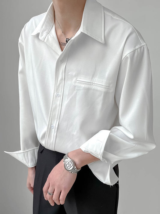 Men's Loose Long Sleeved Solid Color Shirts Fashion Business Casual Lapel Collar Casual White/black Color Shirts M-2XL