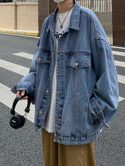 Gbolsos2022SS Denim Jacket Men's High Street Hip-hop Trainer Jacket Autumn Trend Streetwear All-match Preppy Oversize Punk Jeans Coat