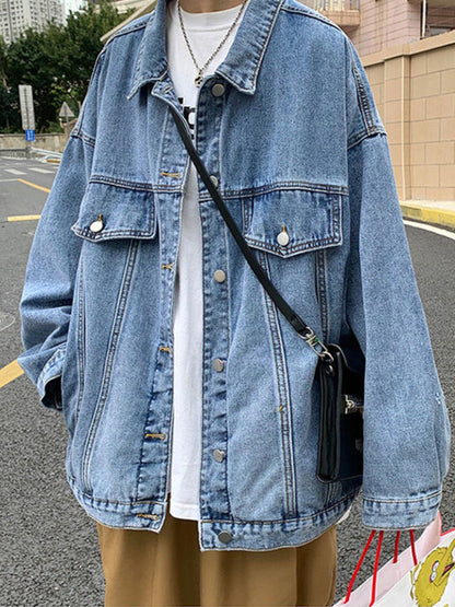 Gbolsos2022SS Denim Jacket Men's High Street Hip-hop Trainer Jacket Autumn Trend Streetwear All-match Preppy Oversize Punk Jeans Coat