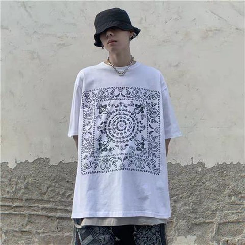 Hong Kong style shirts hip-hop couple summer letter printing tee trend Korean students loose short-sleeved t-shirts men women