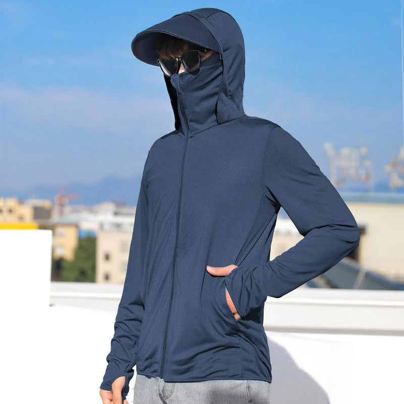 Gbolsos Summer Sun Protection Skin Coats Men Ultra-Light Sportswear Hooded Outwear Quick Dry Fishing T-shirts Sunscreen Tops