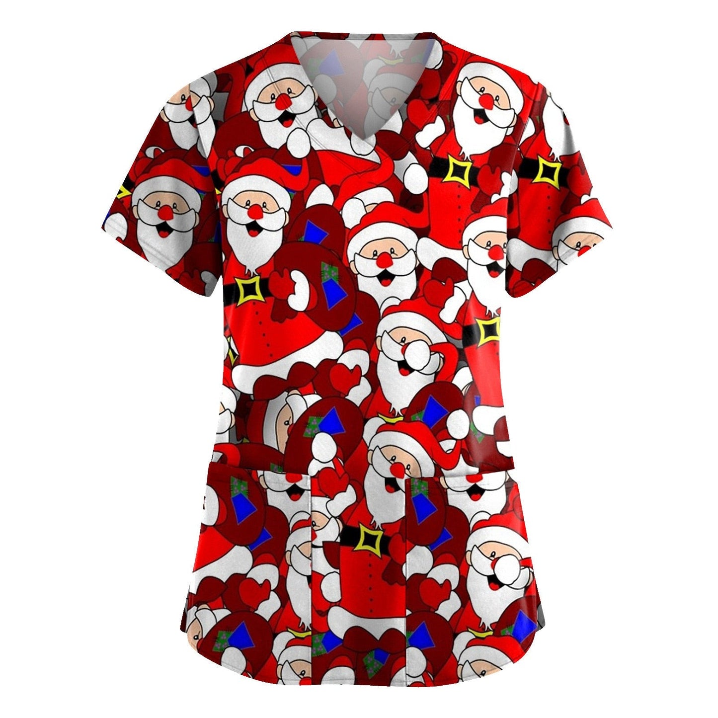 Gbolsos Cute Cartoon Animals Print Christmas Nursing Scrubs Women Tops Short Sleeve pet salon Work Uniform Blouse Costume Shirts Female